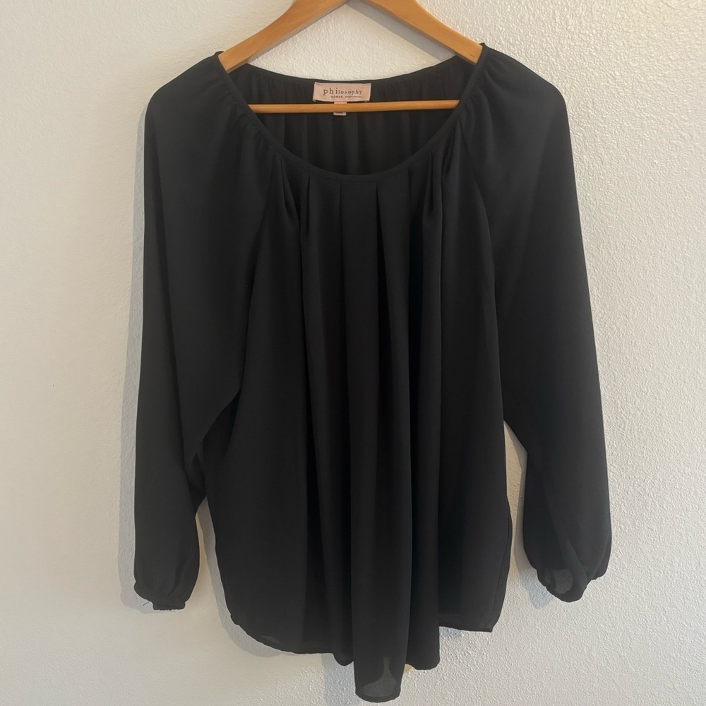 Philosophy Black Pleated Chiffon Blouse Top Cinched Sleeves Size 0X